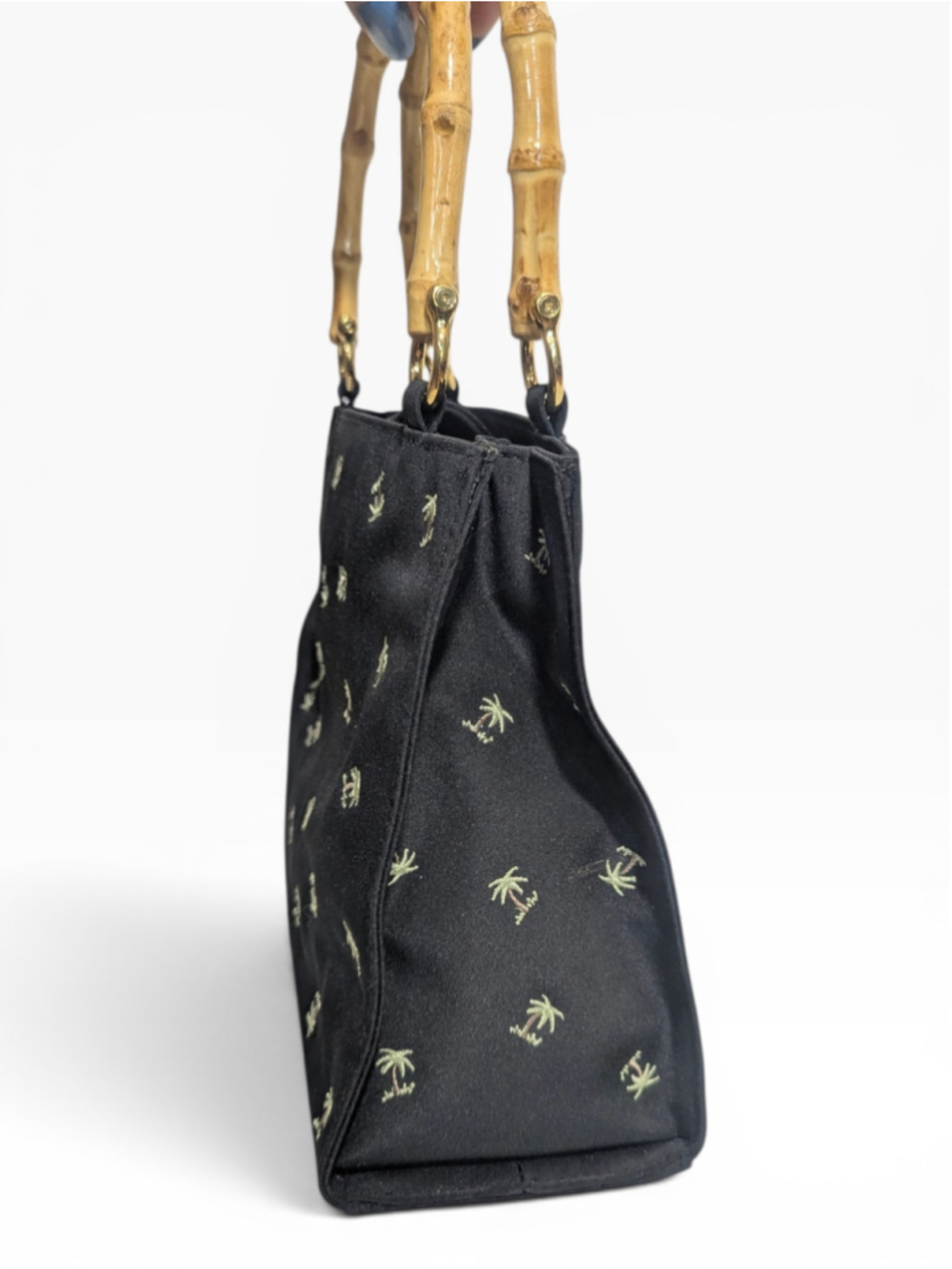 Tianni Mini Tote Bag Bamboo Handle Palm Tree - Picture 4 of 11